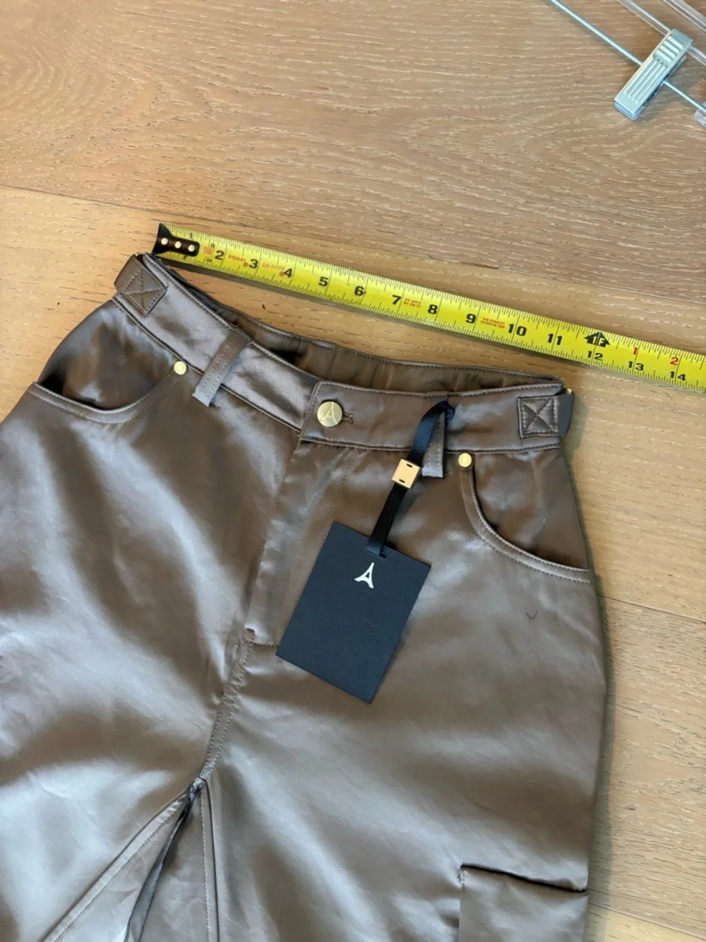 Maniere De Voir Emilie Satin High Waisted Cargo Pants Dark Olive Wide Leg Zip 0 - Picture 14 of 17